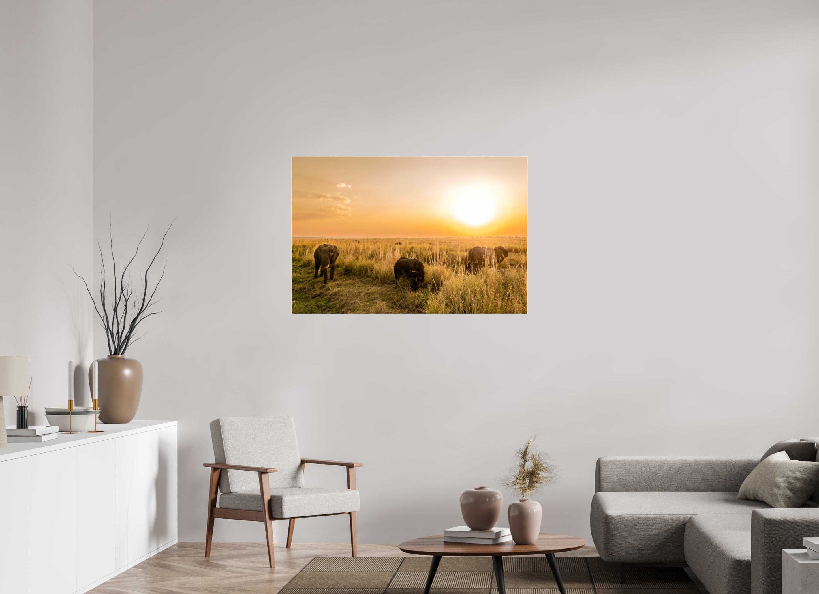 120 x 80 cm, Photo Print Under Acrylic Glass Elefant on Island, Chobe River, Namibia, 2025