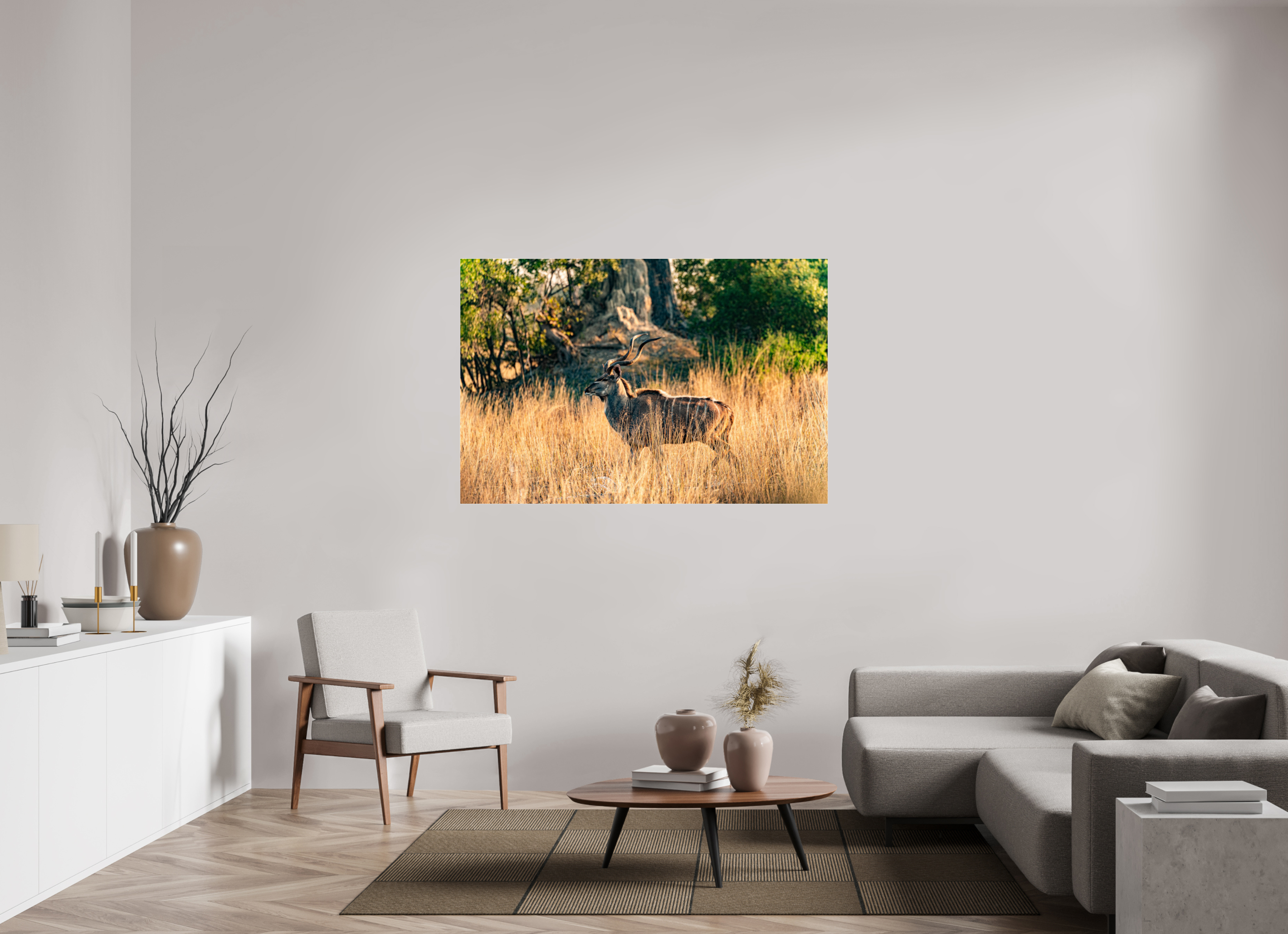 150 x 100 cm, Photo Print Under Acrylic Glass Kudu Antilope, Okavango Delta, Botswana, 2025