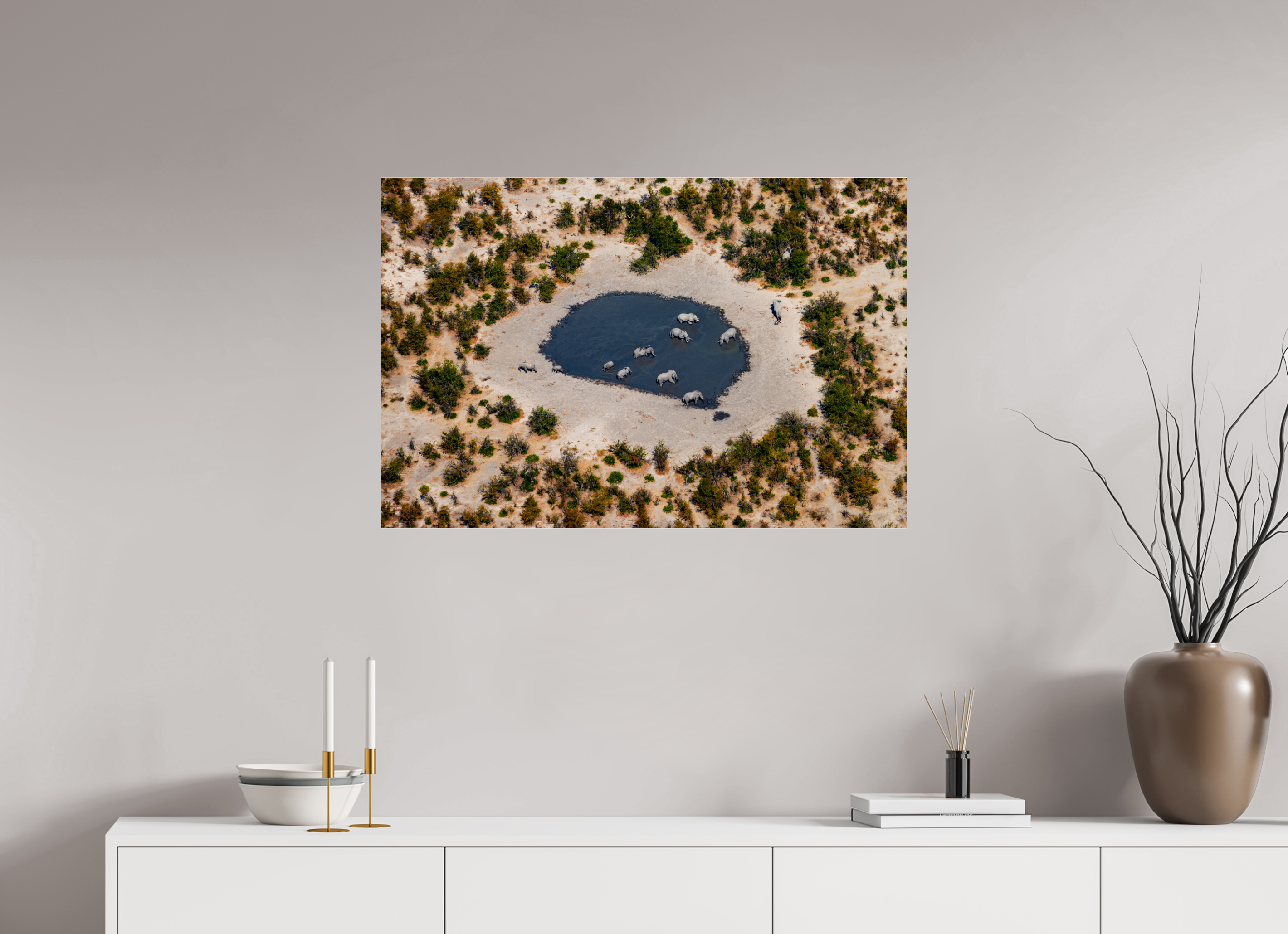 90 x 60 cm, Photo Print Under Acrylic Glass Elefant from above, Caprivi, Namibia, 2025