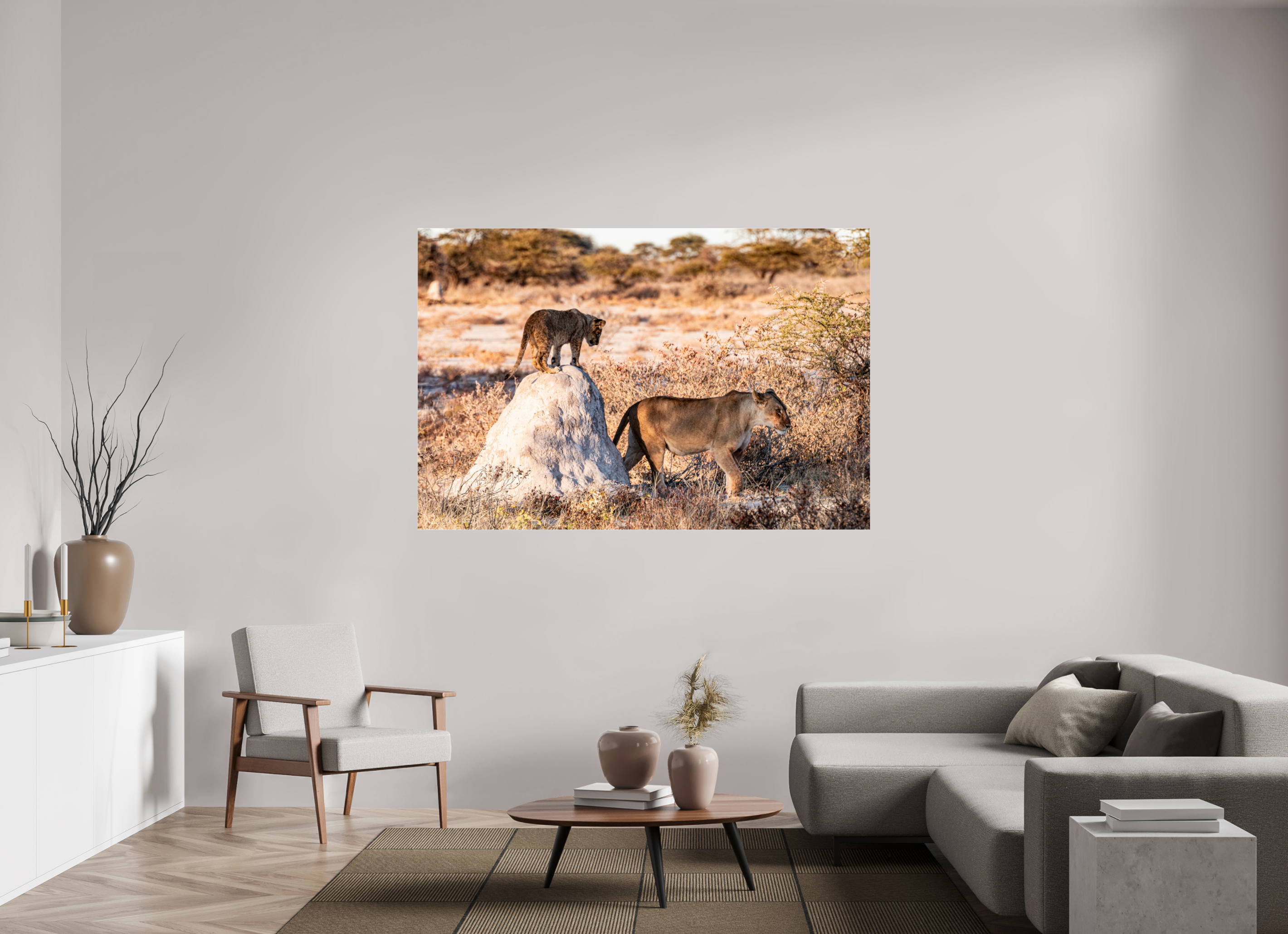180 x 120 cm, Photo Print Under Acrylic Glass Lion mother with cub, Chobe National Park, Botswana, 2025