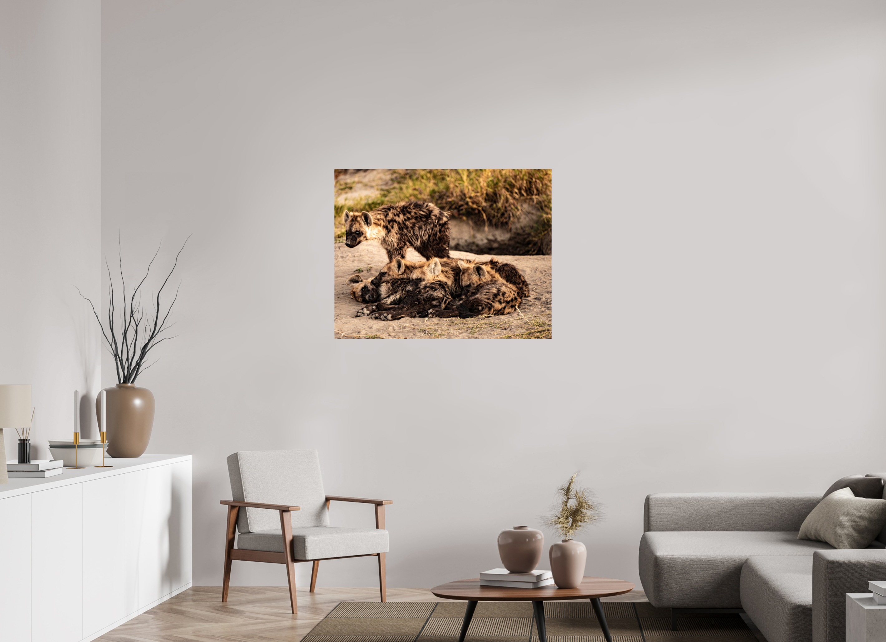 102,2 x 80 cm, Photo Print Under Acrylic Glass Hyena Family, Okavango Delta, Botswana, 2025