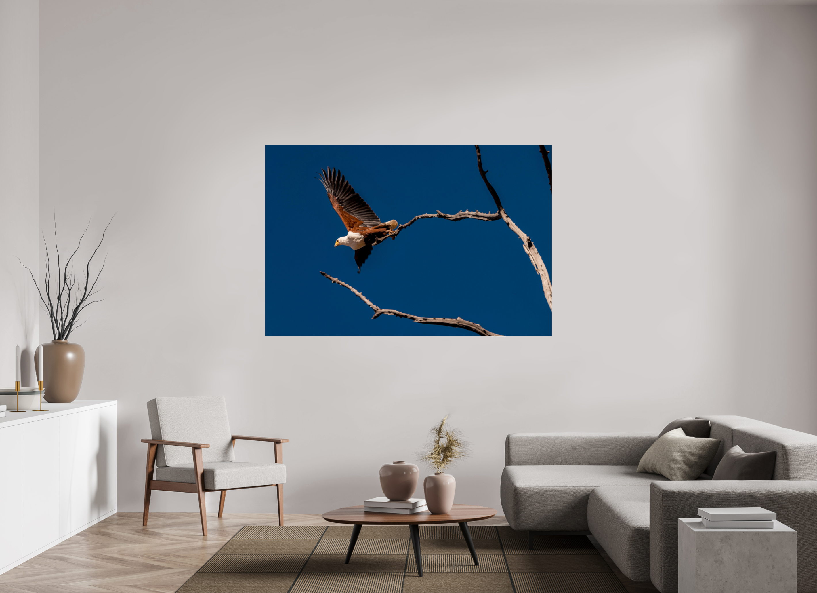 180 x 120 cm, Photo Print Under Acrylic Glass Fish Eagle launching, Lake Kariba, Zimbabwe, 2018