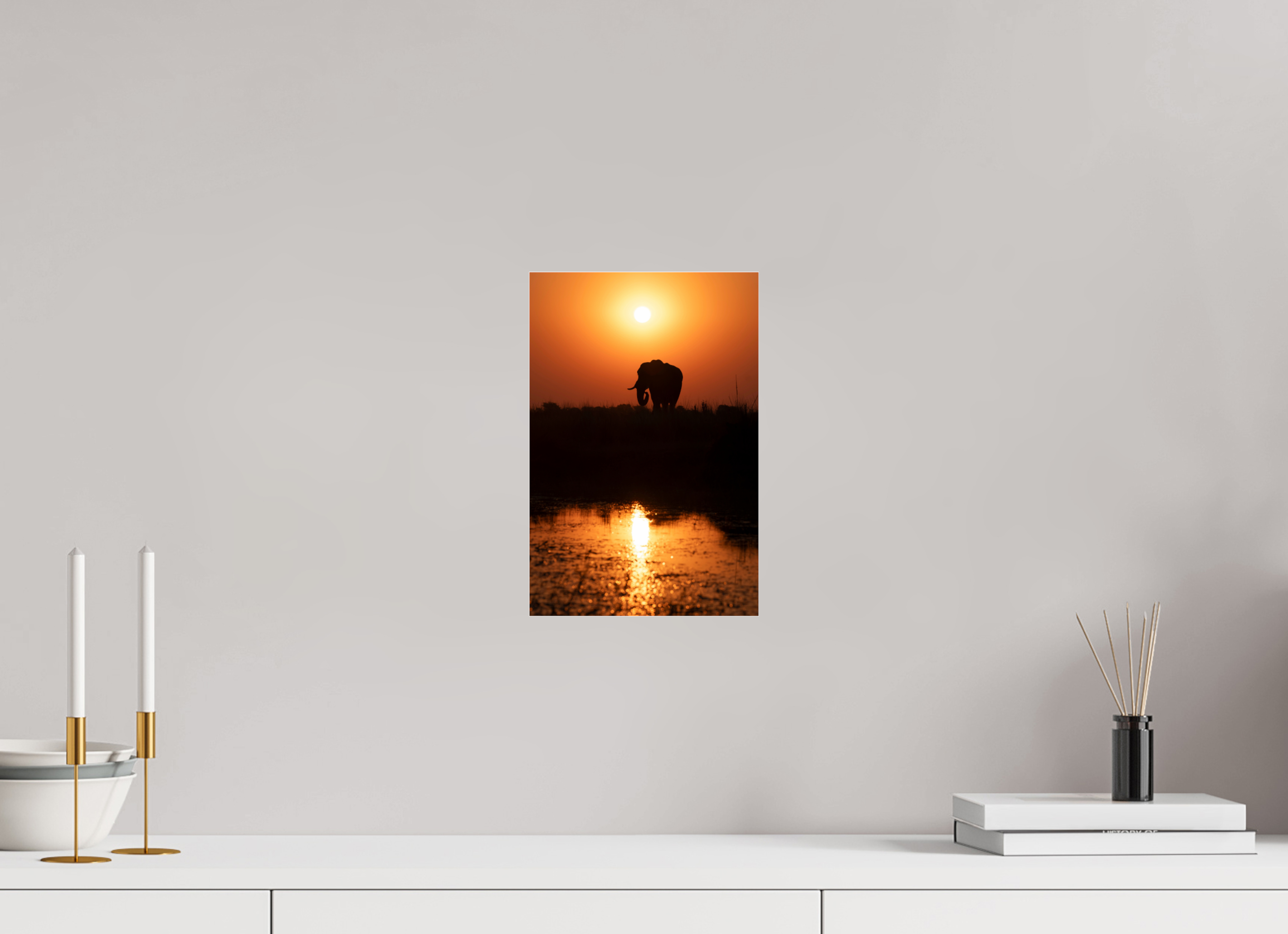 20 x 30 cm, Photo Print Under Acrylic Glass Elefant Sunset, Chobe, Namibia, 2025