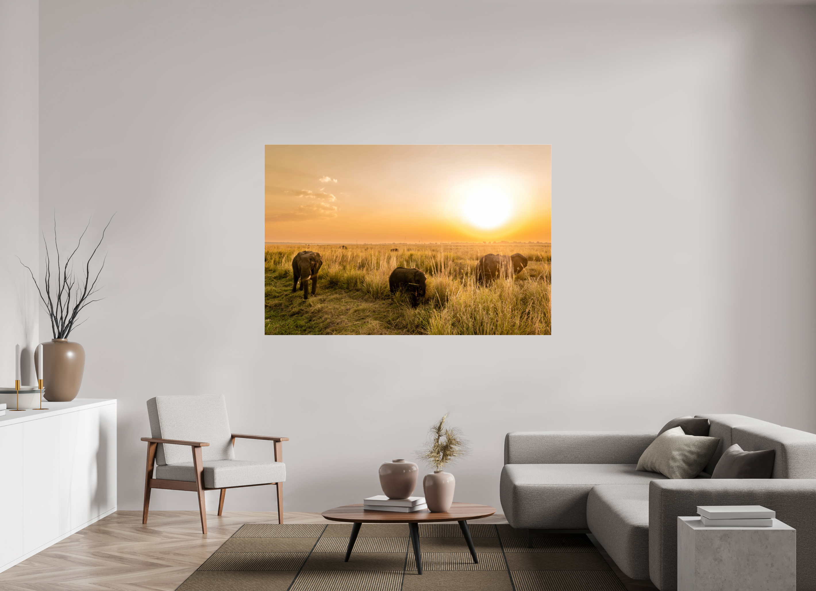 180 x 120 cm, Photo Print Under Acrylic Glass Elefant on Island, Chobe River, Namibia, 2025