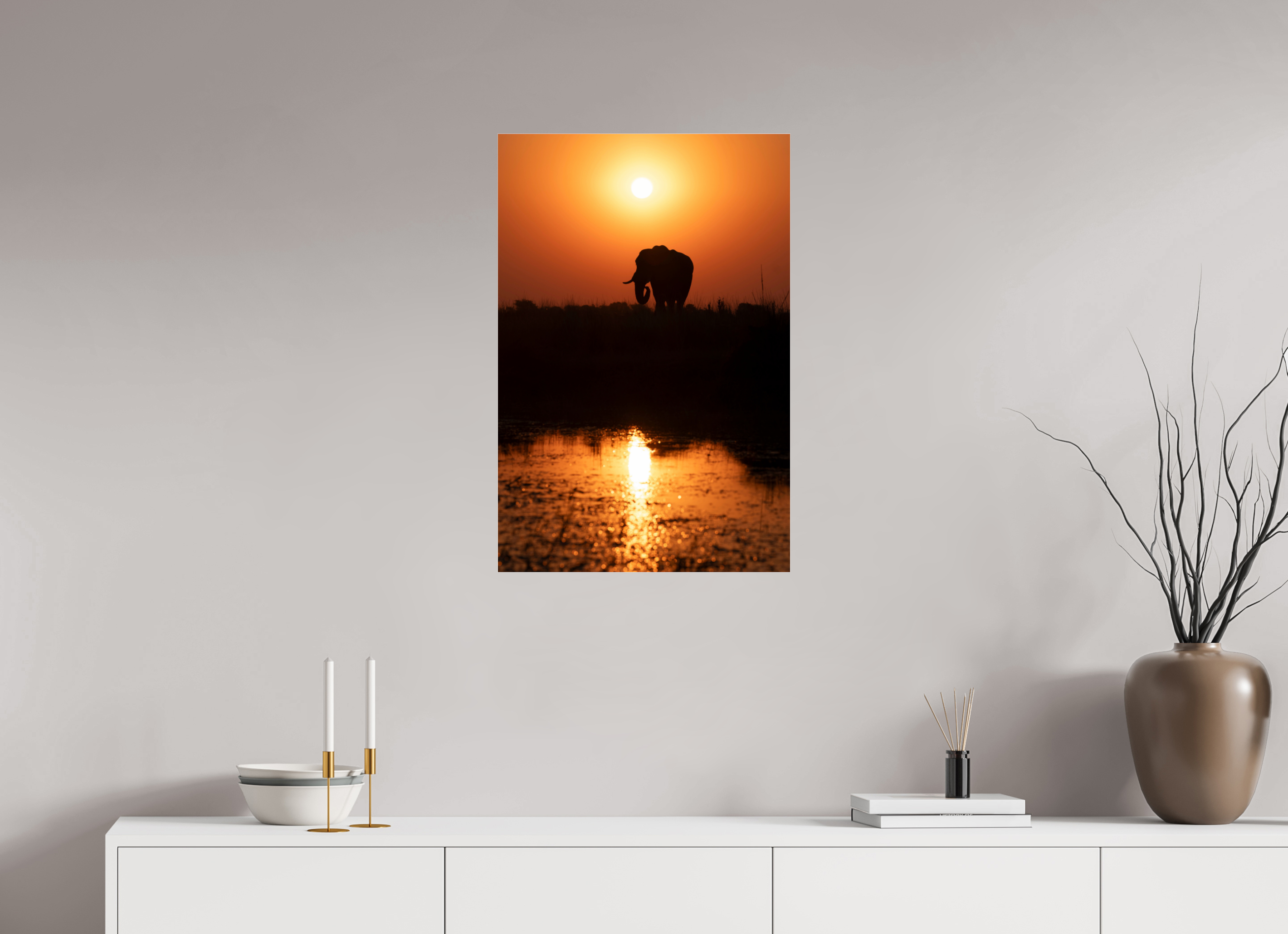 50 x 75 cm, Photo Print Under Acrylic Glass Elefant Sunset, Chobe, Namibia, 2025