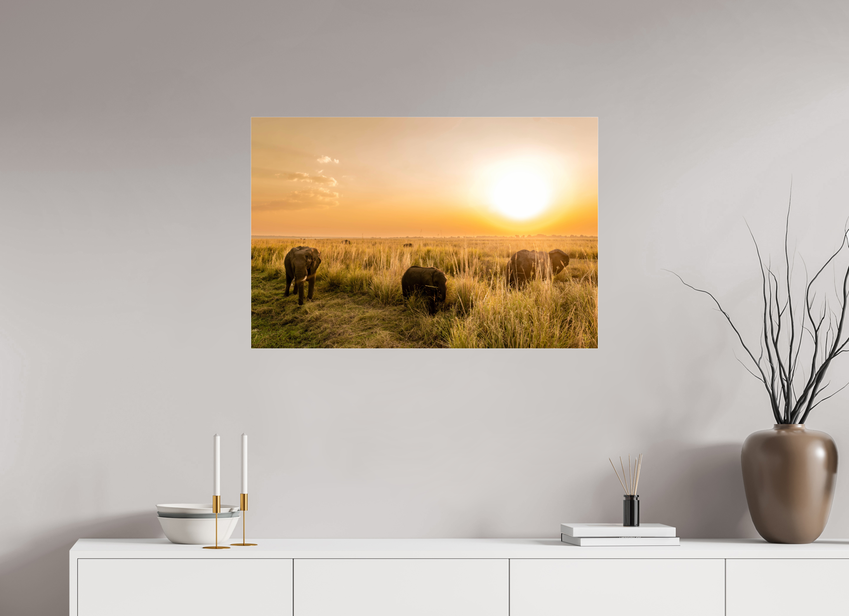90 x 60 cm, Photo Print Under Acrylic Glass Elefant on Island, Chobe River, Namibia, 2025