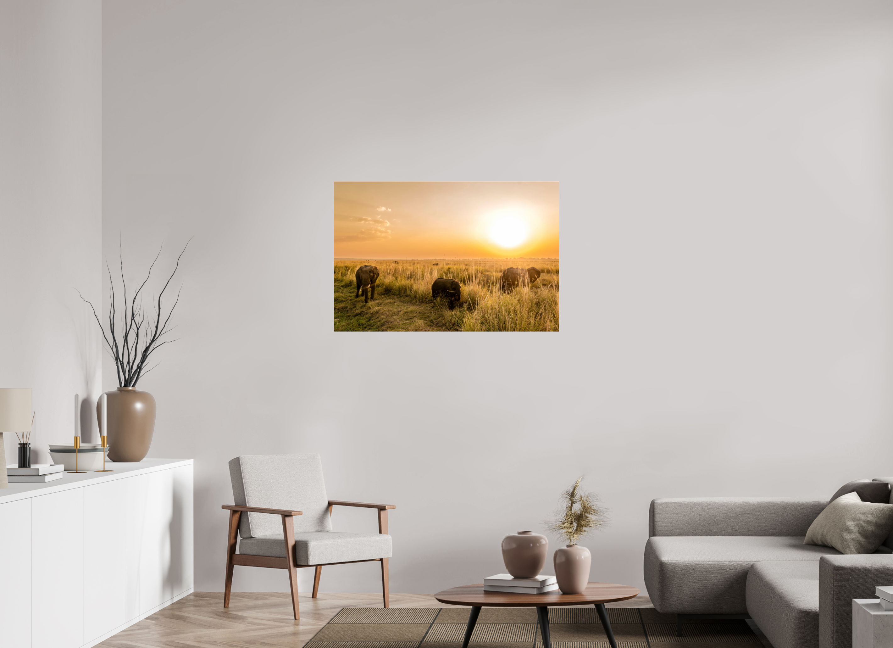 105 x 70 cm, Photo Print Under Acrylic Glass Elefant on Island, Chobe River, Namibia, 2025