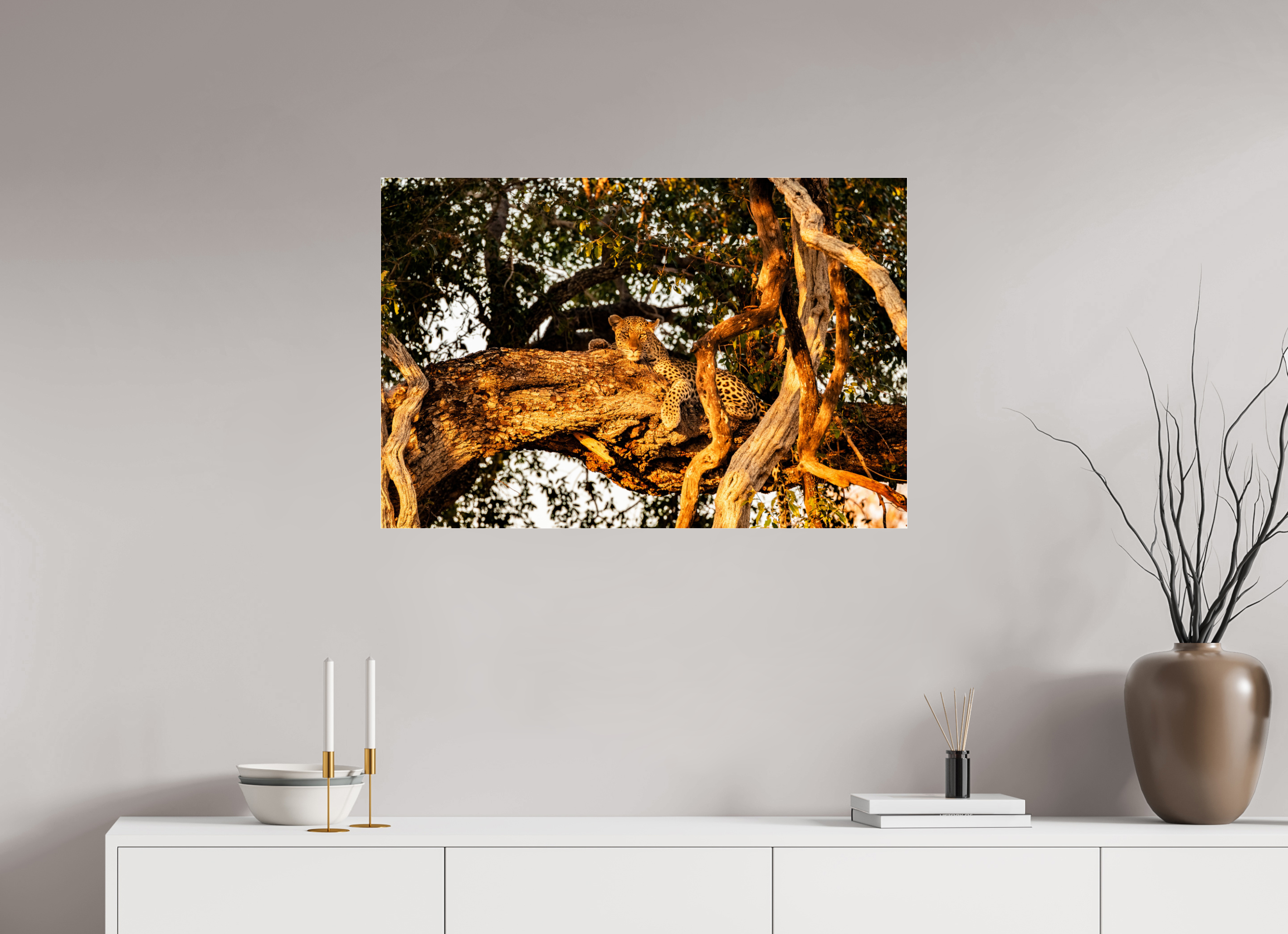 90 x 60 cm, Photo Print Under Acrylic Glass Leopard_Okavango_Delta