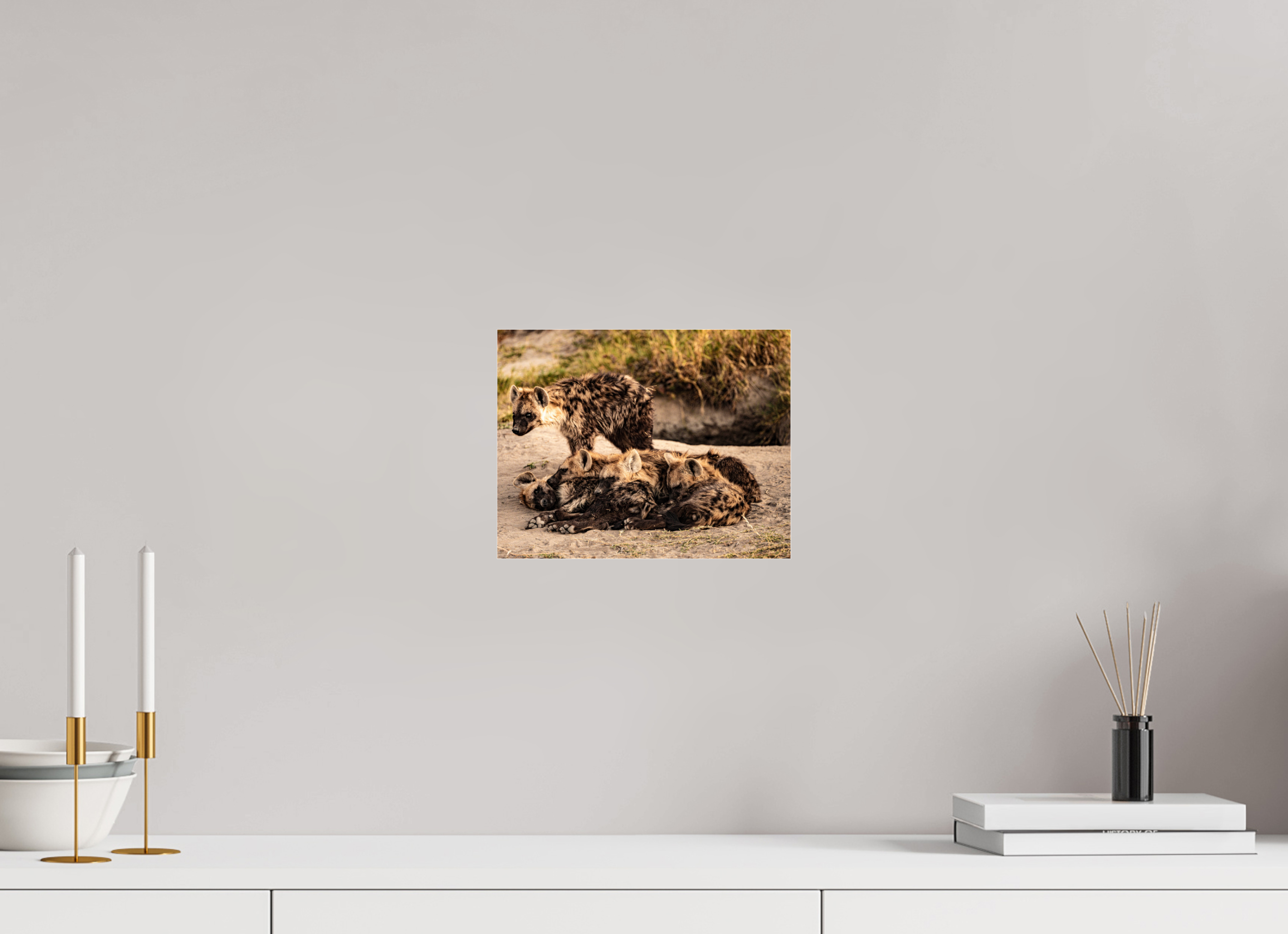 25,6 x 20 cm, Photo Print Under Acrylic Glass Hyena Family, Okavango Delta, Botswana, 2025